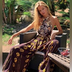 Free People Summer Soirée Halter Jumpsuit in Chocolate